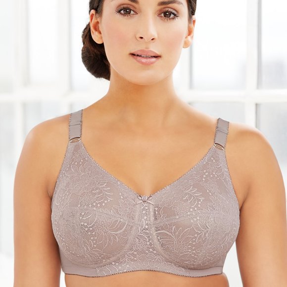 Set Of 3! 50C Glamorise COMFORT LIFT Bra (COTTON-LINED) Wireless LACE TAUPE NEW - Picture 12 of 16